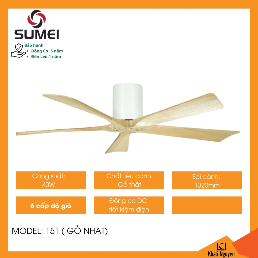 Quạt trần 5 cánh DCT SUMEI 151 màu gỗ nhạt