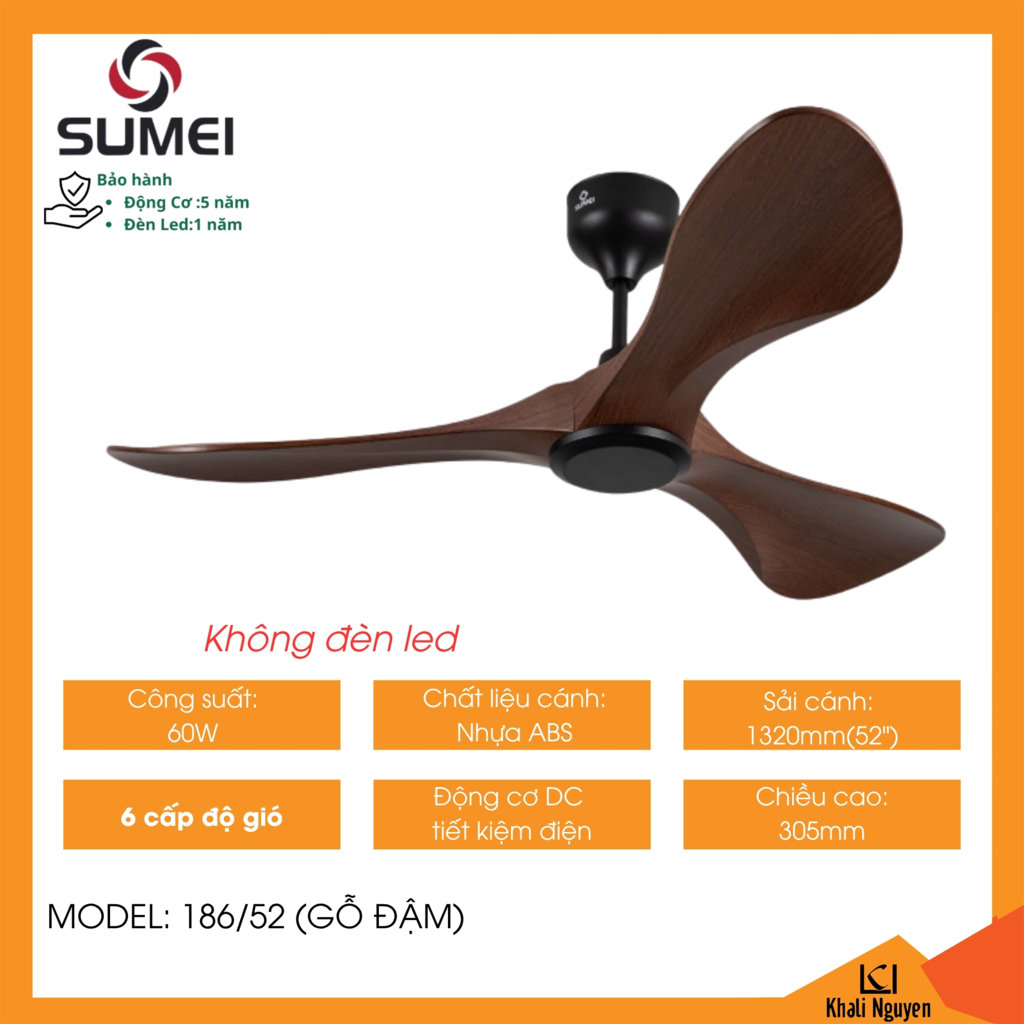 Quạt trần 3 cánh DCT SUMEI 186/52 màu gỗ đậm
