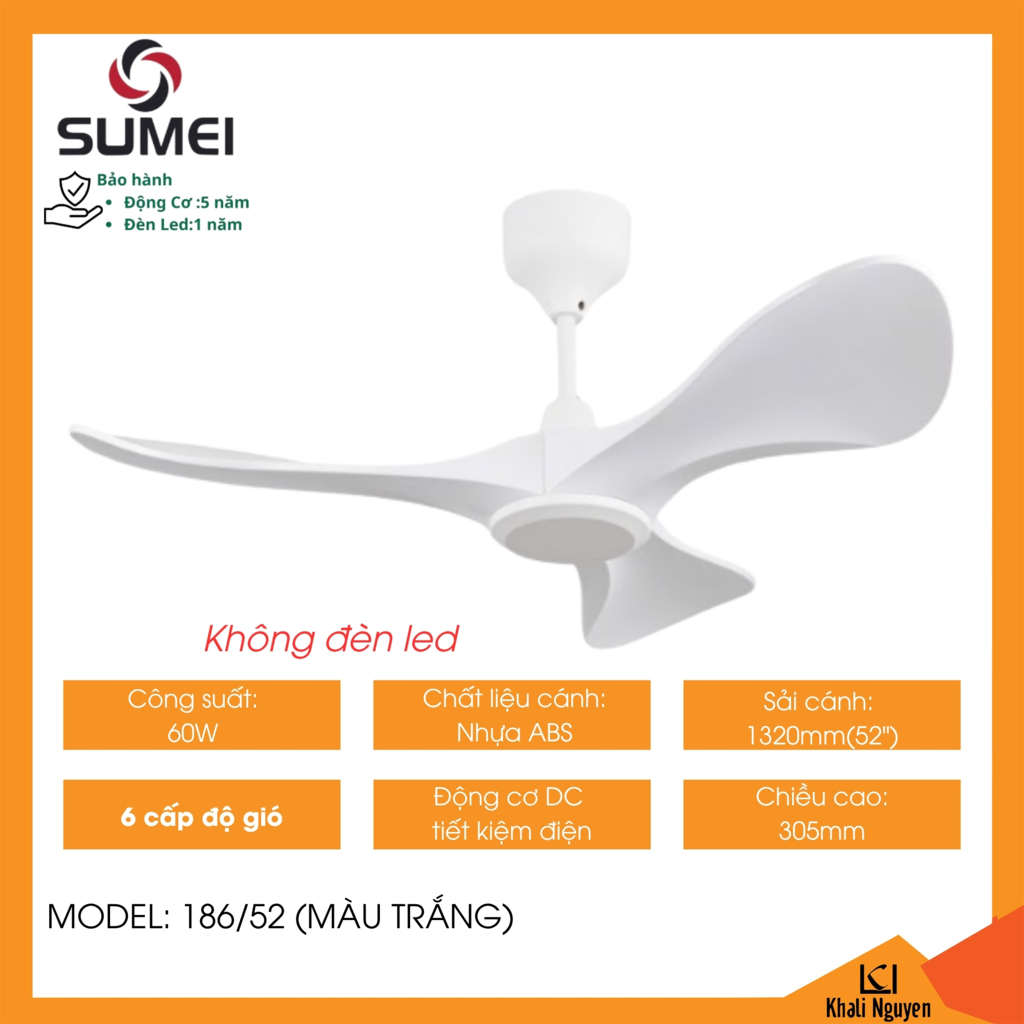 Quạt trần 3 cánh DCT SUMEI 186/52 màu trắng
