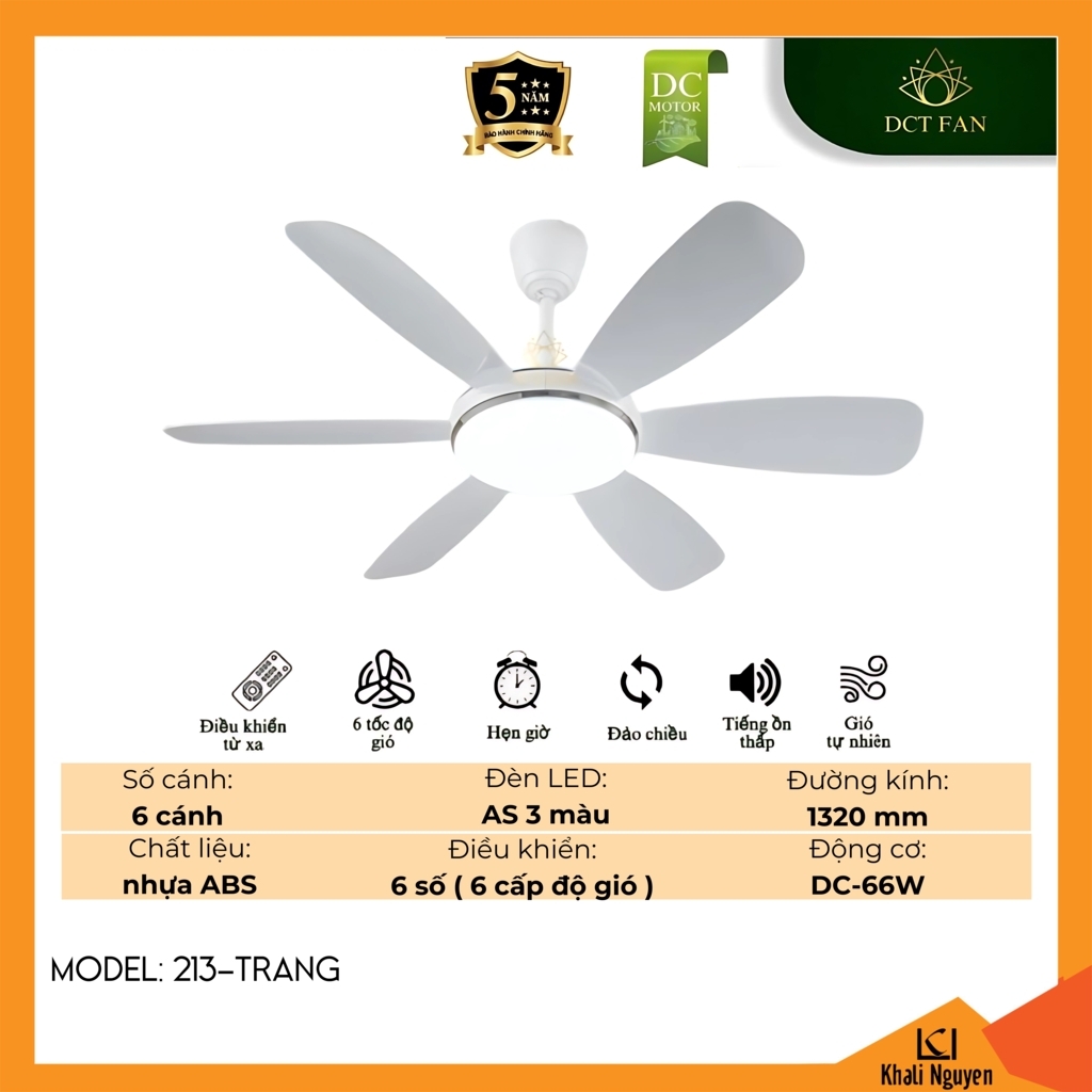Quạt trần đèn LED DCT Fan 213-TRANG