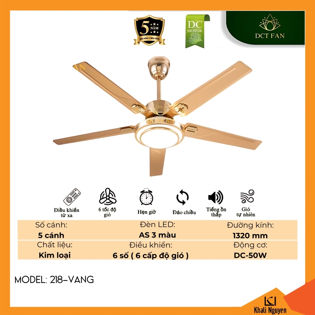 Quạt trần đèn LED DCT Fan 218-VANG