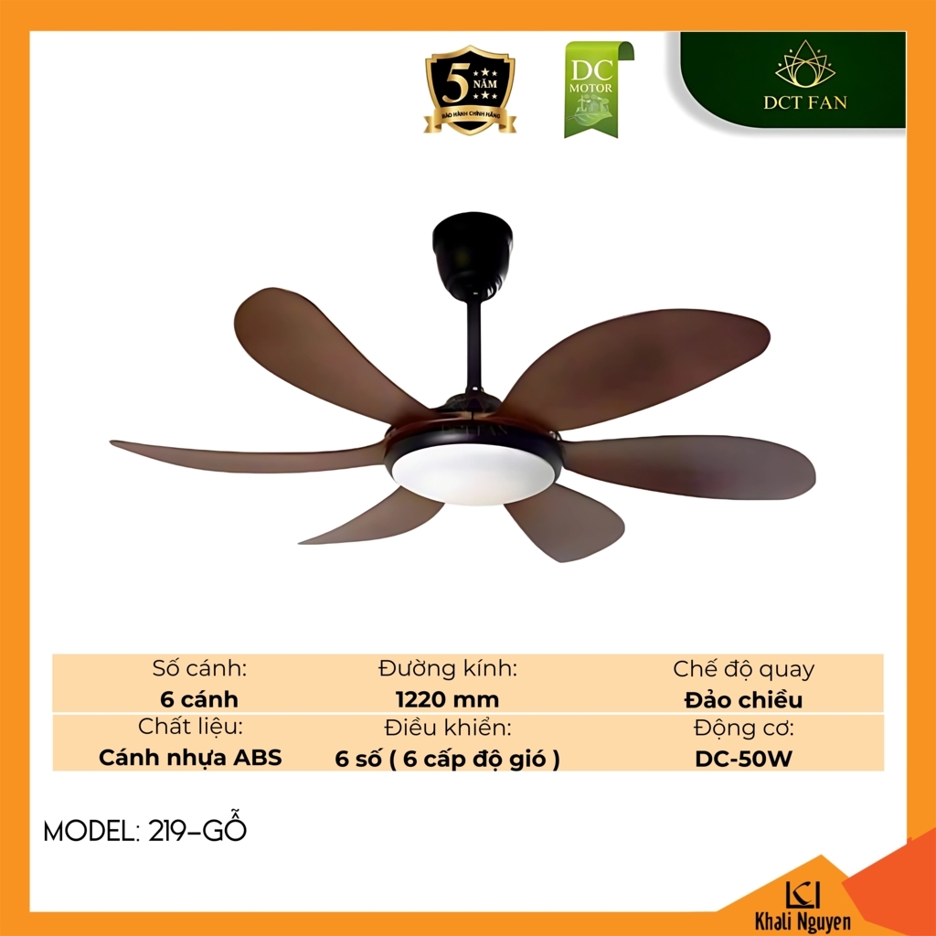 Quạt trần đèn LED DCT Fan 219-GỖ