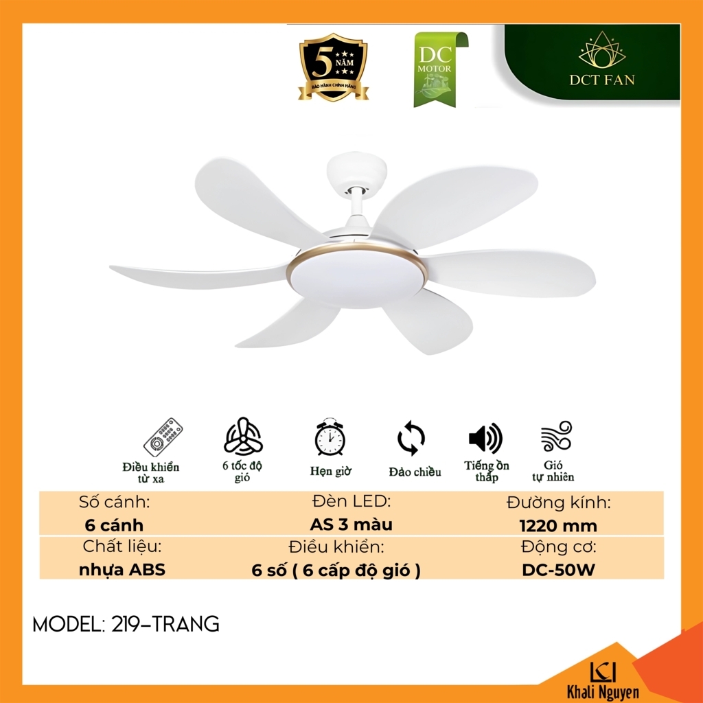 Quạt trần đèn LED DCT Fan 219-TRANG