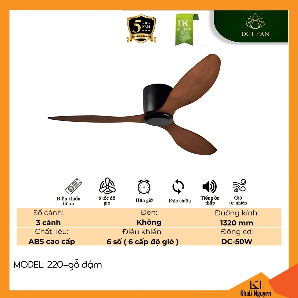 Quạt trần DCT Fan 220-GỖ-ĐẬM