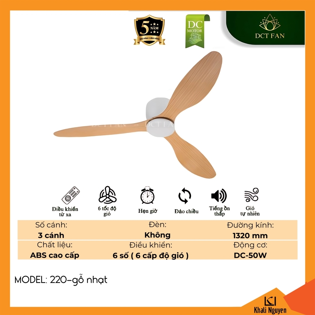 Quạt trần DCT Fan 220-GỖ-NHẠT
