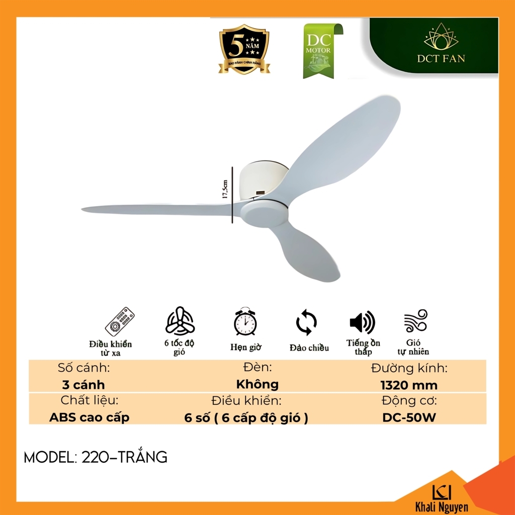 Quạt trần DCT Fan 220-TRẮNG