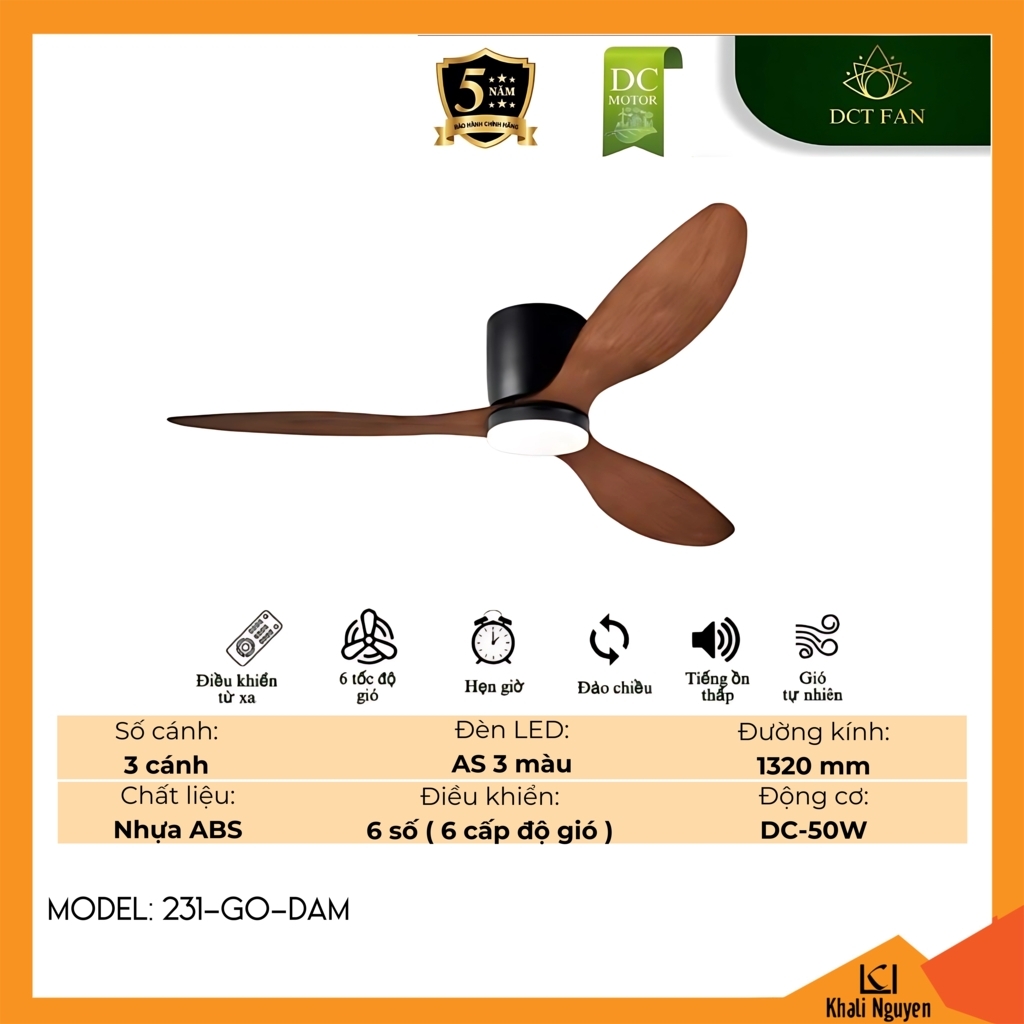 Quạt trần đèn LED DCT Fan 231-GO-DAM