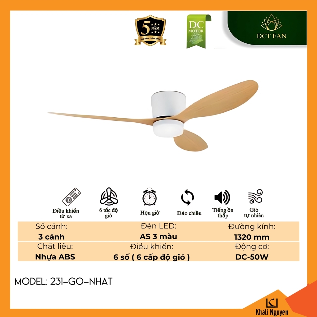 Quạt trần đèn LED DCT Fan 231-GO-NHAT