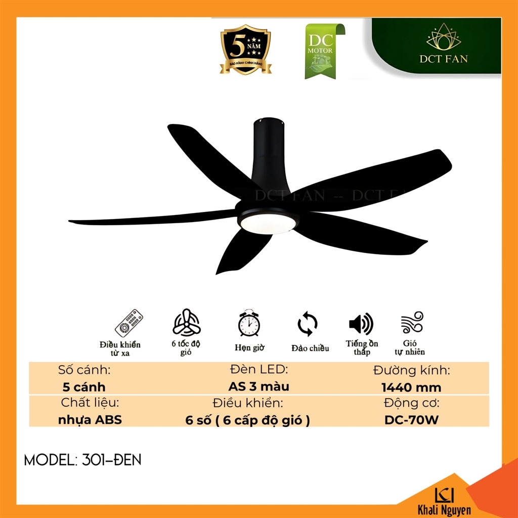 Quạt trần đèn LED DCT Fan 301-ĐEN