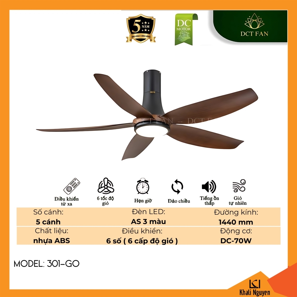 Quạt trần đèn LED DCT Fan 301-GO