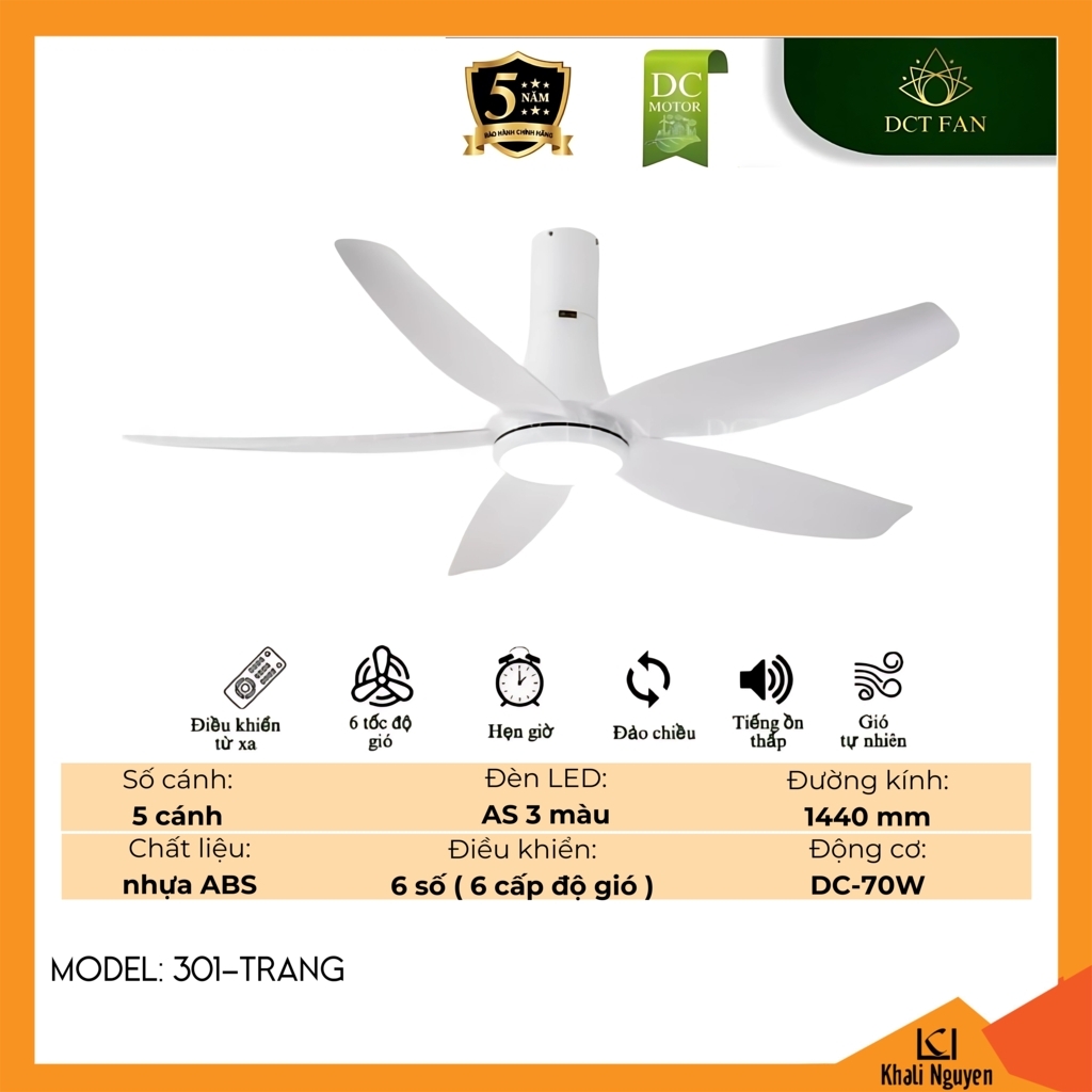 Quạt trần đèn LED DCT Fan 301-TRANG