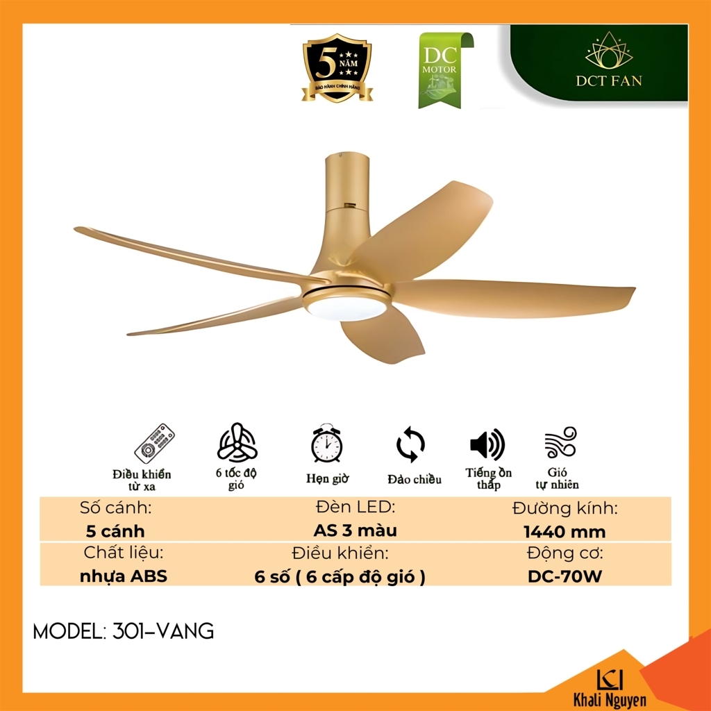 Quạt trần đèn LED DCT Fan 301-VANG