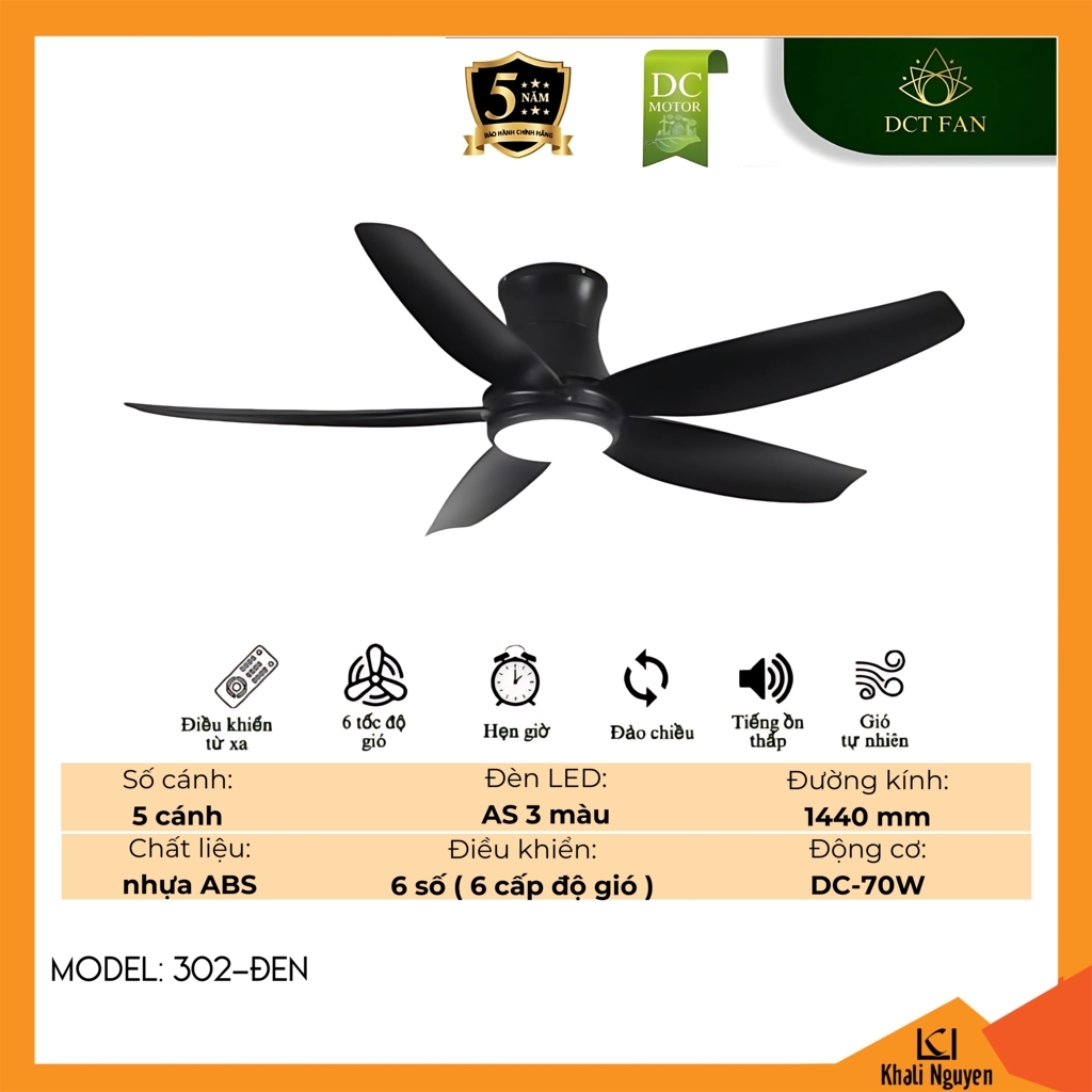 Quạt trần đèn LED DCT Fan 302-ĐEN