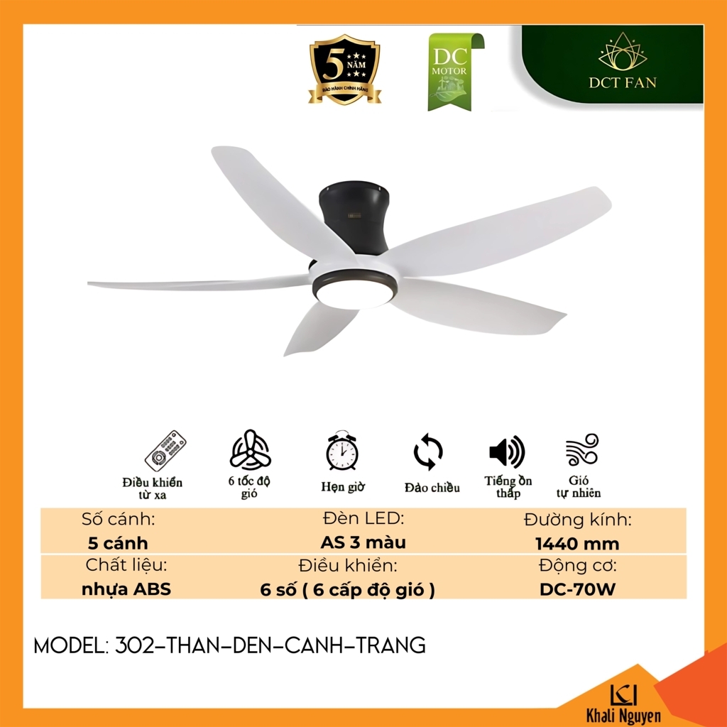 Quạt trần đèn LED DCT Fan 302-THAN-DEN-CANH-TRANG
