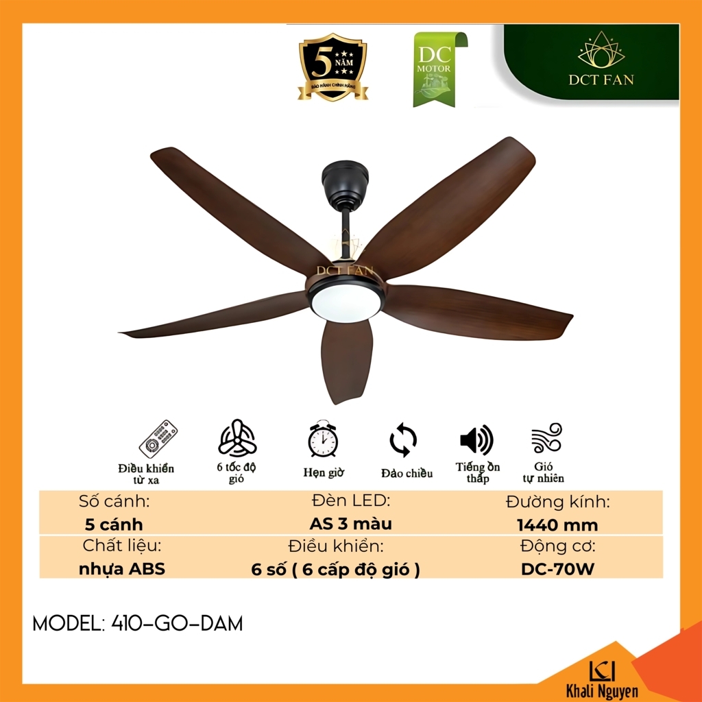 Quạt trần đèn LED DCT Fan 410-GO-DAM