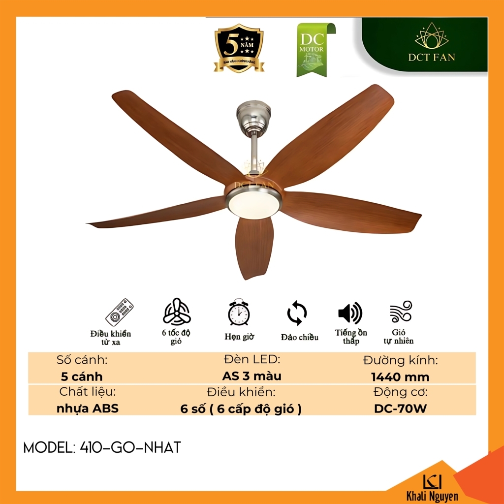 Quạt trần đèn LED DCT Fan 410-GO-NHAT