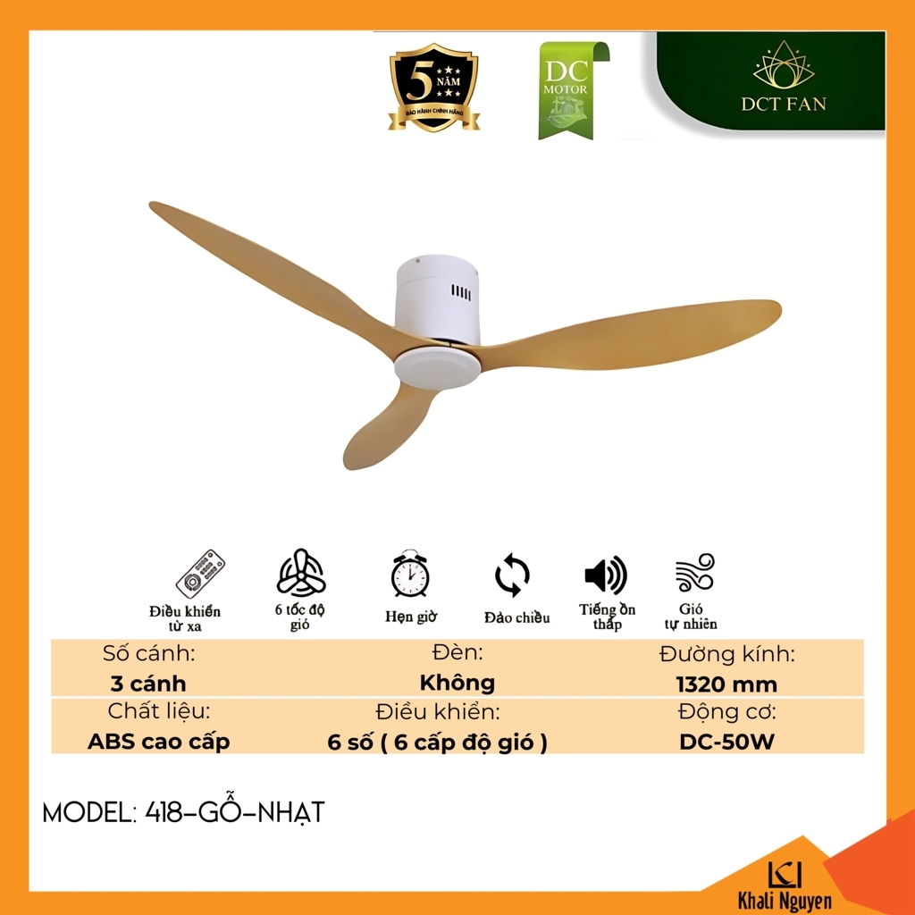 Quạt trần DCT Fan 418-GỖ-NHẠT