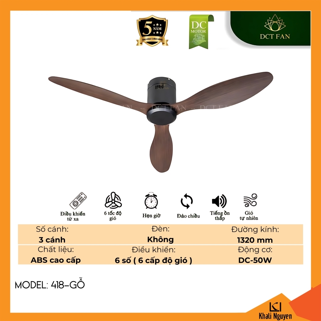 Quạt trần DCT Fan 418-GỖ
