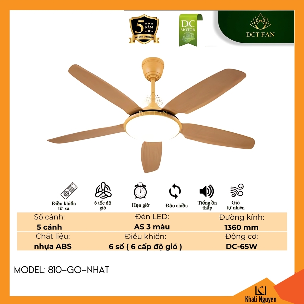 Quạt trần đèn LED DCT Fan 810-GO-NHAT