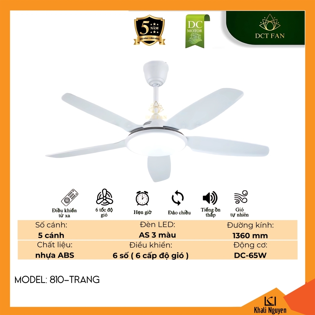 Quạt trần đèn LED DCT Fan 810-TRANG