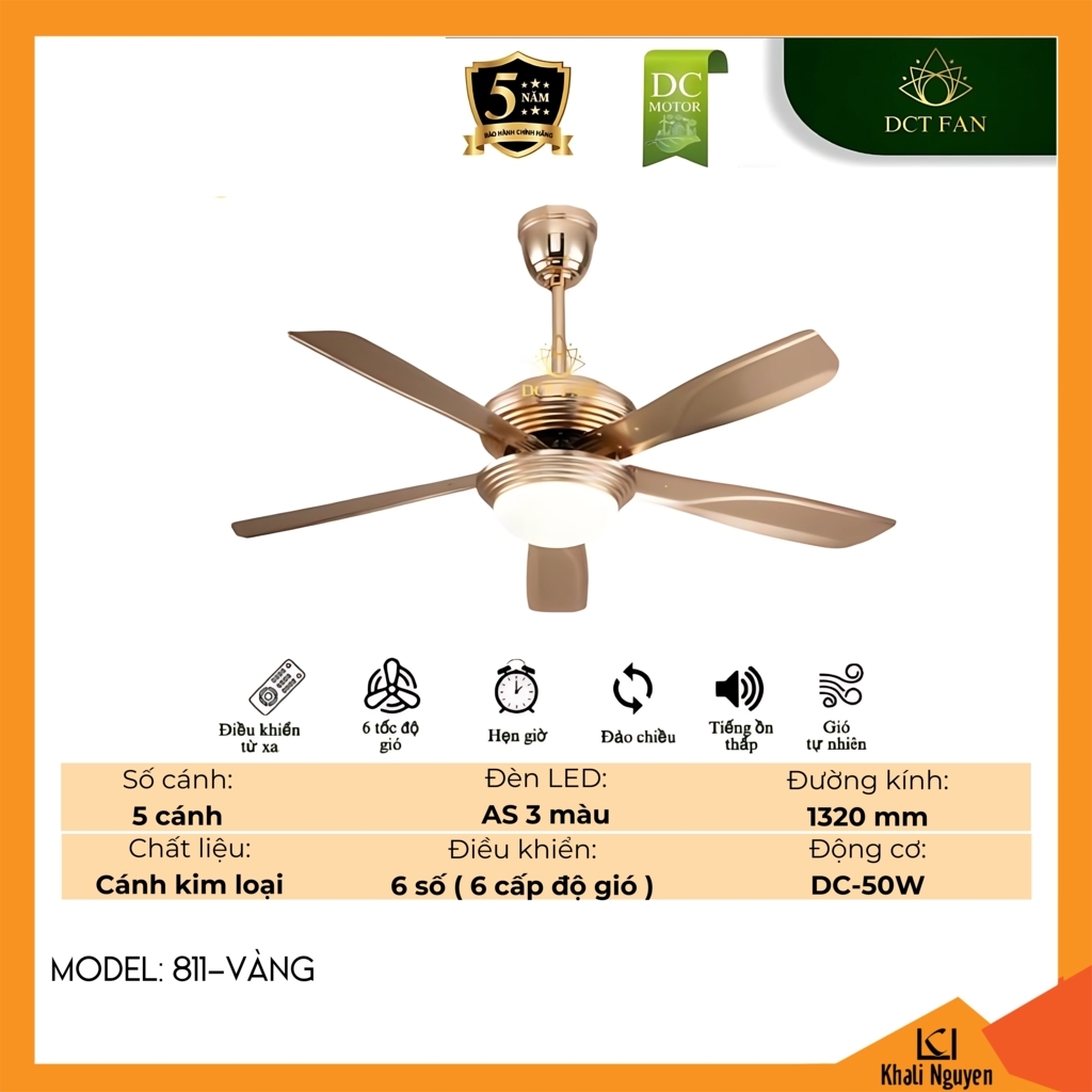 Quạt trần đèn LED DCT Fan 811-VÀNG