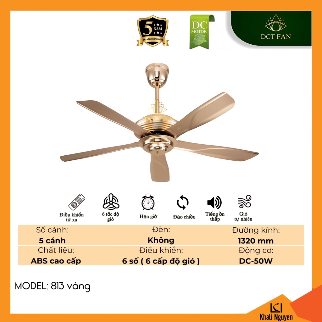Quạt trần DCT Fan 813-VÀNG