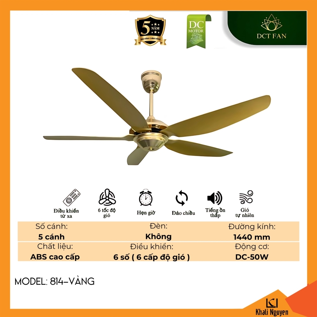 Quạt trần DCT Fan 814-VÀNG