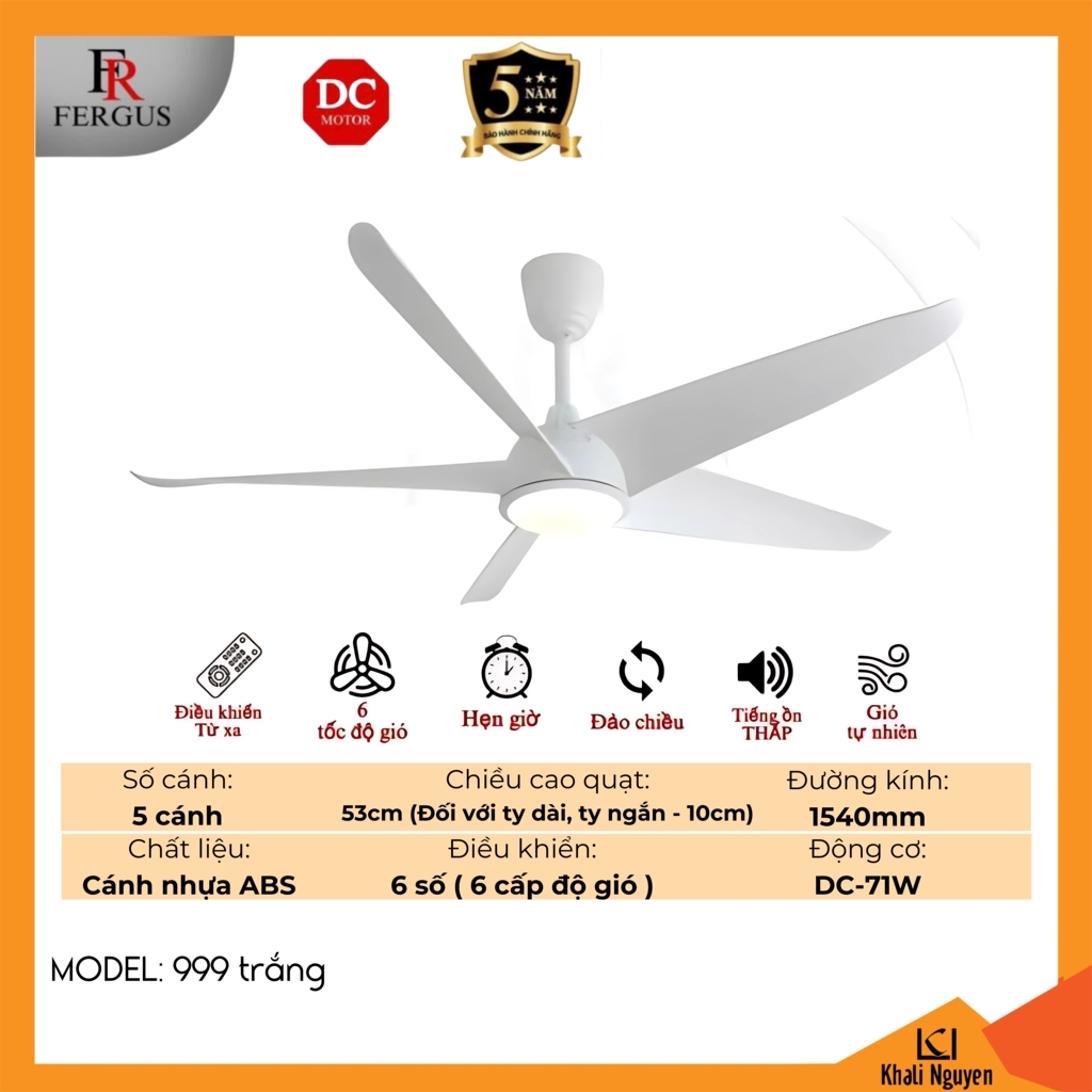 Quạt trần đèn LED FERGUS 999-TRANG