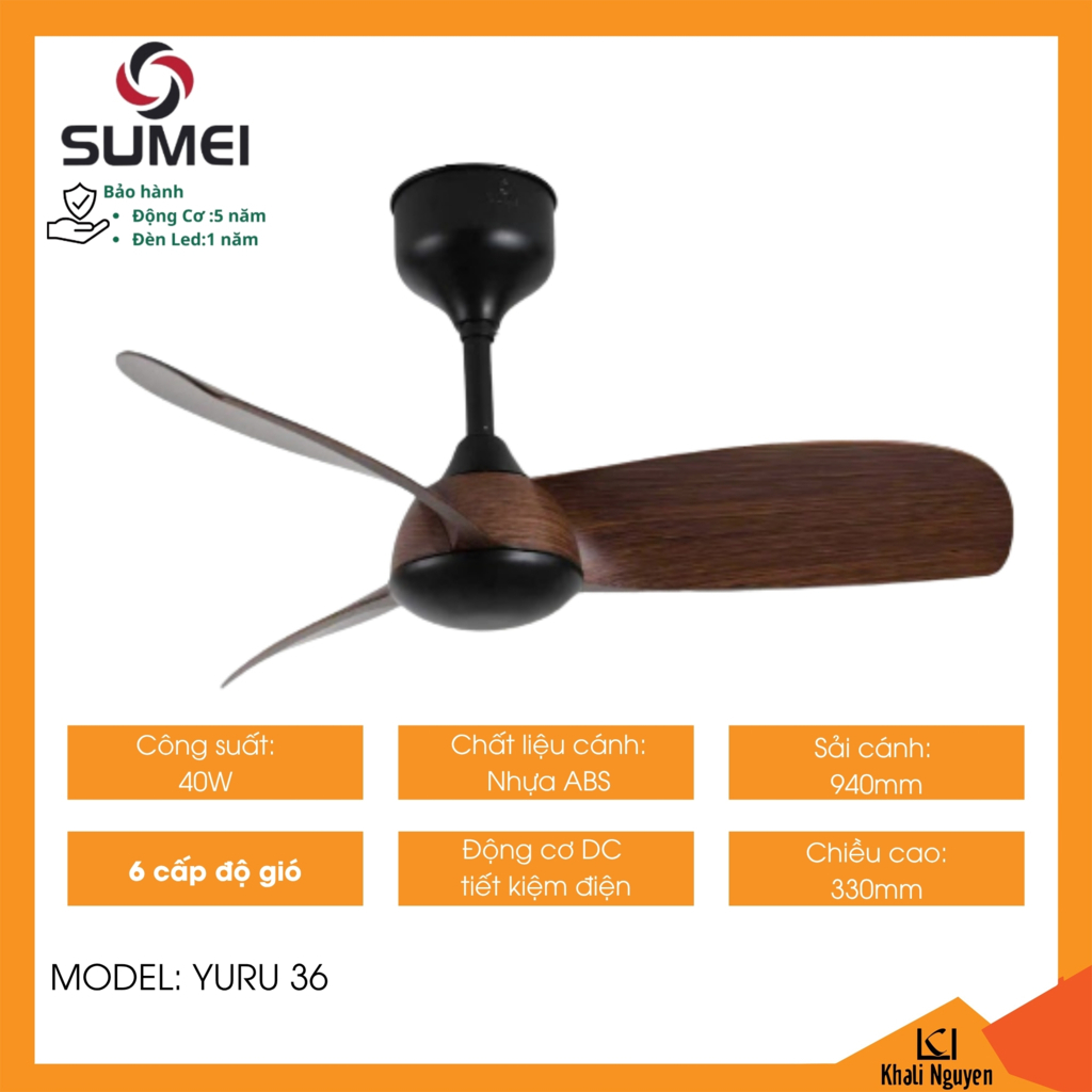 Quạt trần 3 cánh DCT SUMEI YURU 36