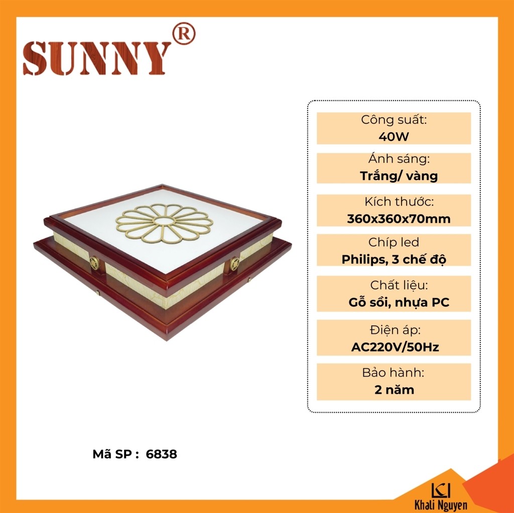 Đèn gỗ ốp trần Sunny 6838