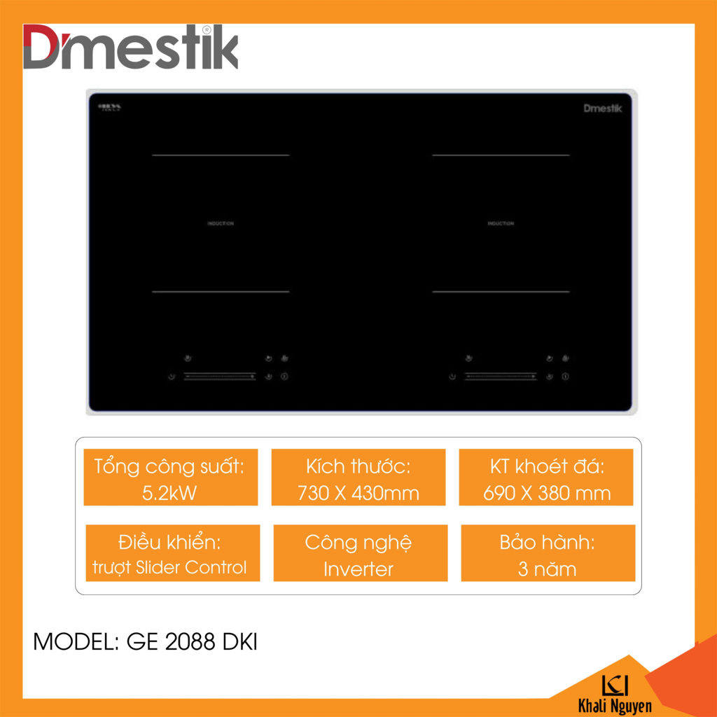 Bếp điện từ đôi Dmestik GE 2088 DKI
