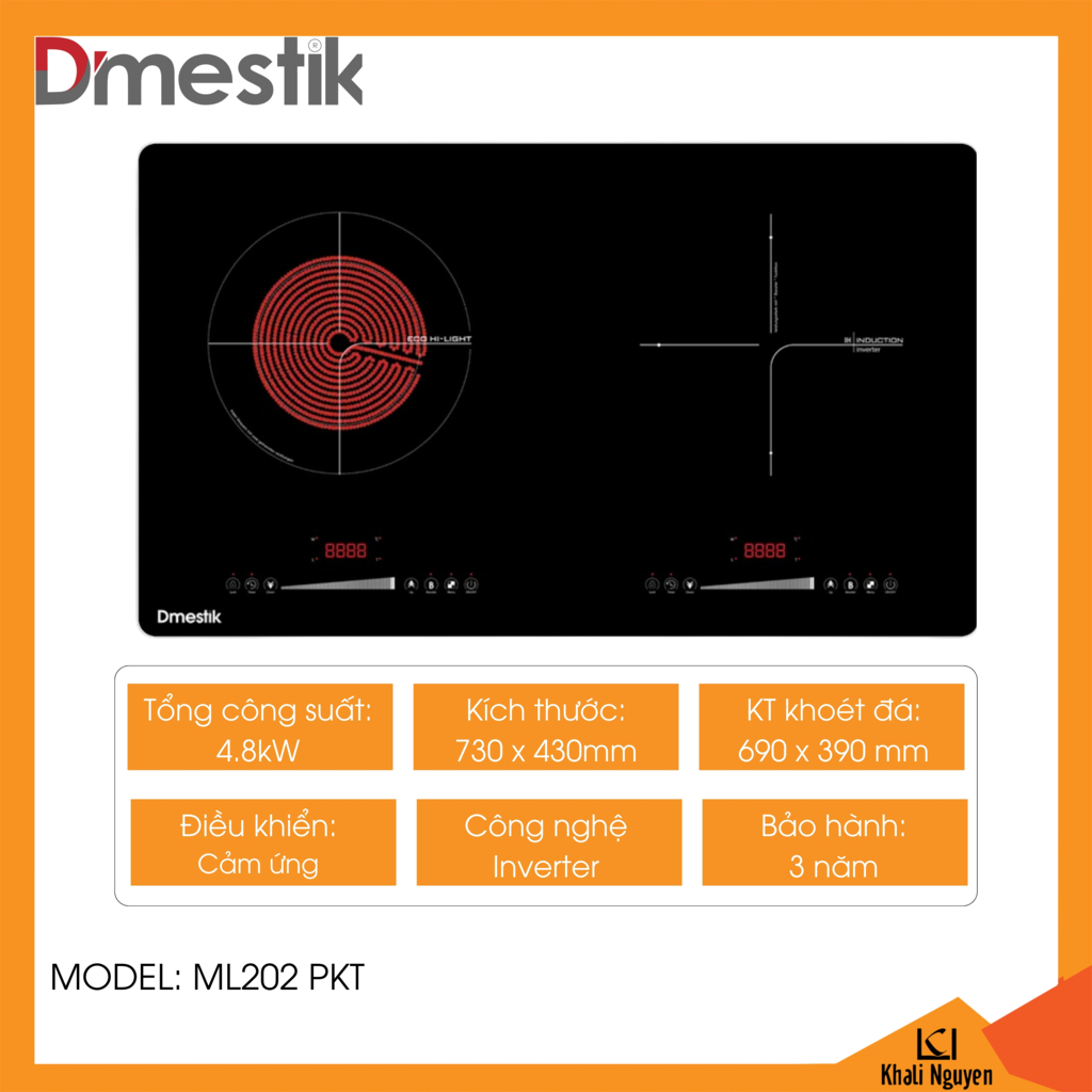 Bếp điện từ đôi Dmestik ML202 PKT