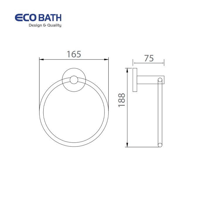 Bản vẽ vòng treo khăn Ecobath EC270-06MB màu đen mờ