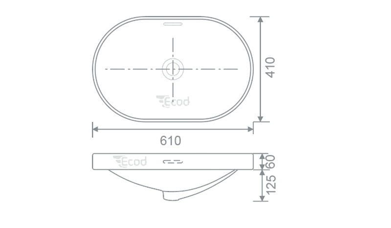 Chậu đặt bàn ECOD EC-C1L | Có thoát tràn | Bề ngang 610 mm