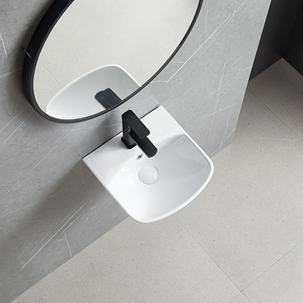 Chậu treo tường liền chân ECOD EC5200D | Có thoát tràn | Kiểu vuông gọn