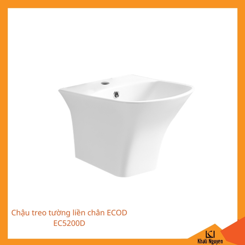 Chậu treo tường liền chân ECOD EC5200D | Có thoát tràn | Kiểu vuông gọn