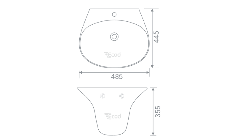 Chậu treo tường liền chân ECOD EC6003 | Có thoát tràn | Thiết kế thanh lịch