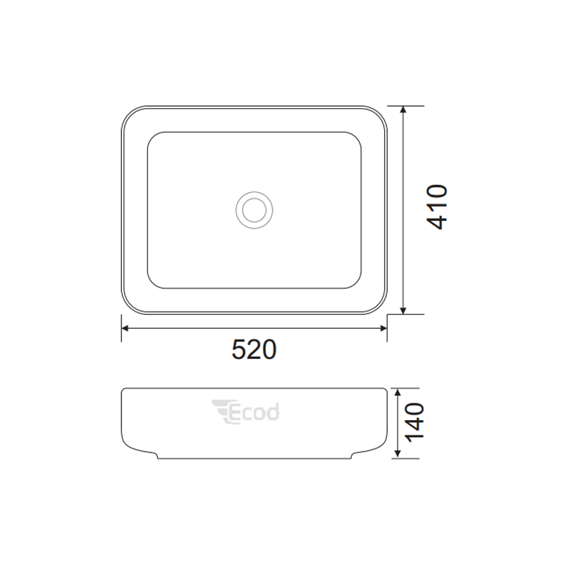 Chậu đặt bàn ECOD EC8427 | Kiểu chữ nhật bo góc | Không thoát tràn