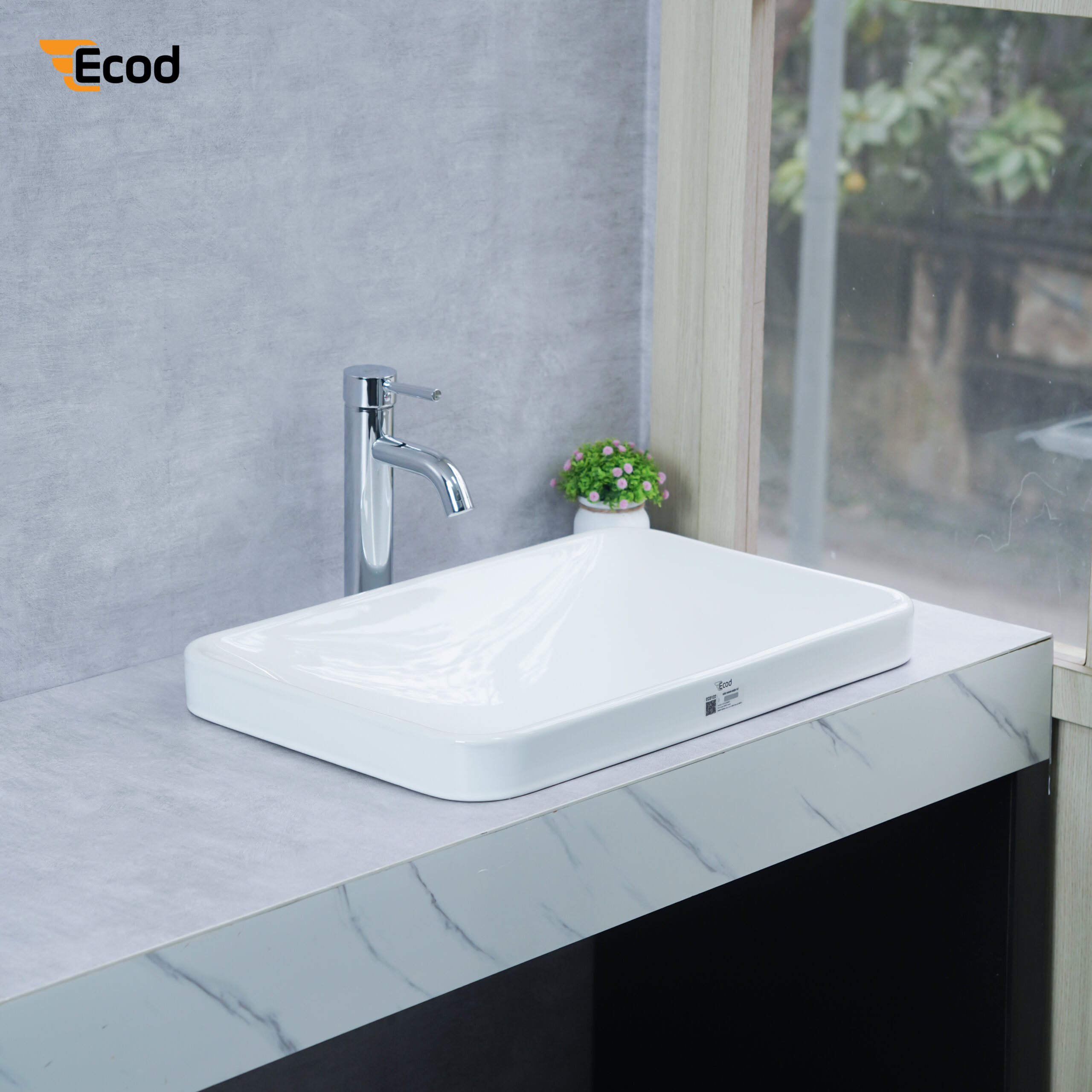 Chậu đặt bàn ECOD ECD122 | Có thoát tràn | Thiết kế thanh gọn