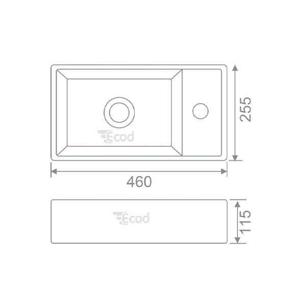 Chậu đặt bàn ECOD ECD130 | Vòi bên phải hoặc bên trái | Không thoát tràn
