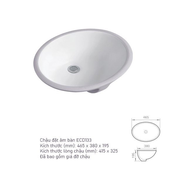 Chậu đặt âm bàn ECOD ECD133 | Có thoát tràn | Đã bao gồm giá đỡ chậu