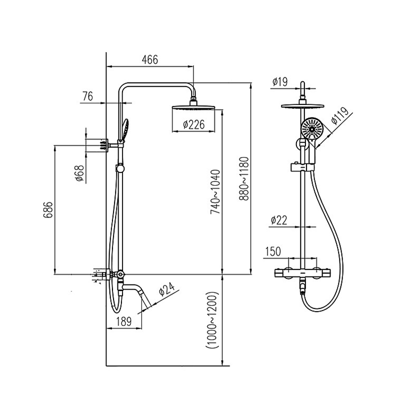 Sen cây ECOD chốt nhiệt độ ES1028 | Van chốt nhiệt ổn định | Tay sen 5 chế độ phun
