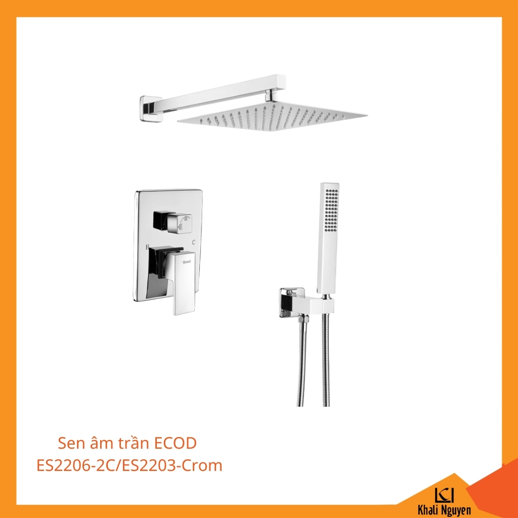 Sen âm tường ECOD ES2206-2C/ES2203 - Crom | Bát sen trần phun mưa | Van điều chỉnh nóng lạnh