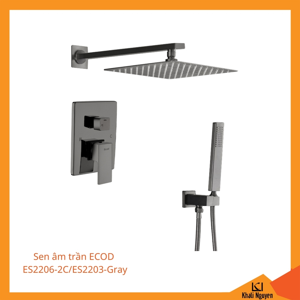 Sen âm tường ECOD ES2206-2C/ES2203 - Gray | Bát sen trần phun mưa | Đồng mạ PVD