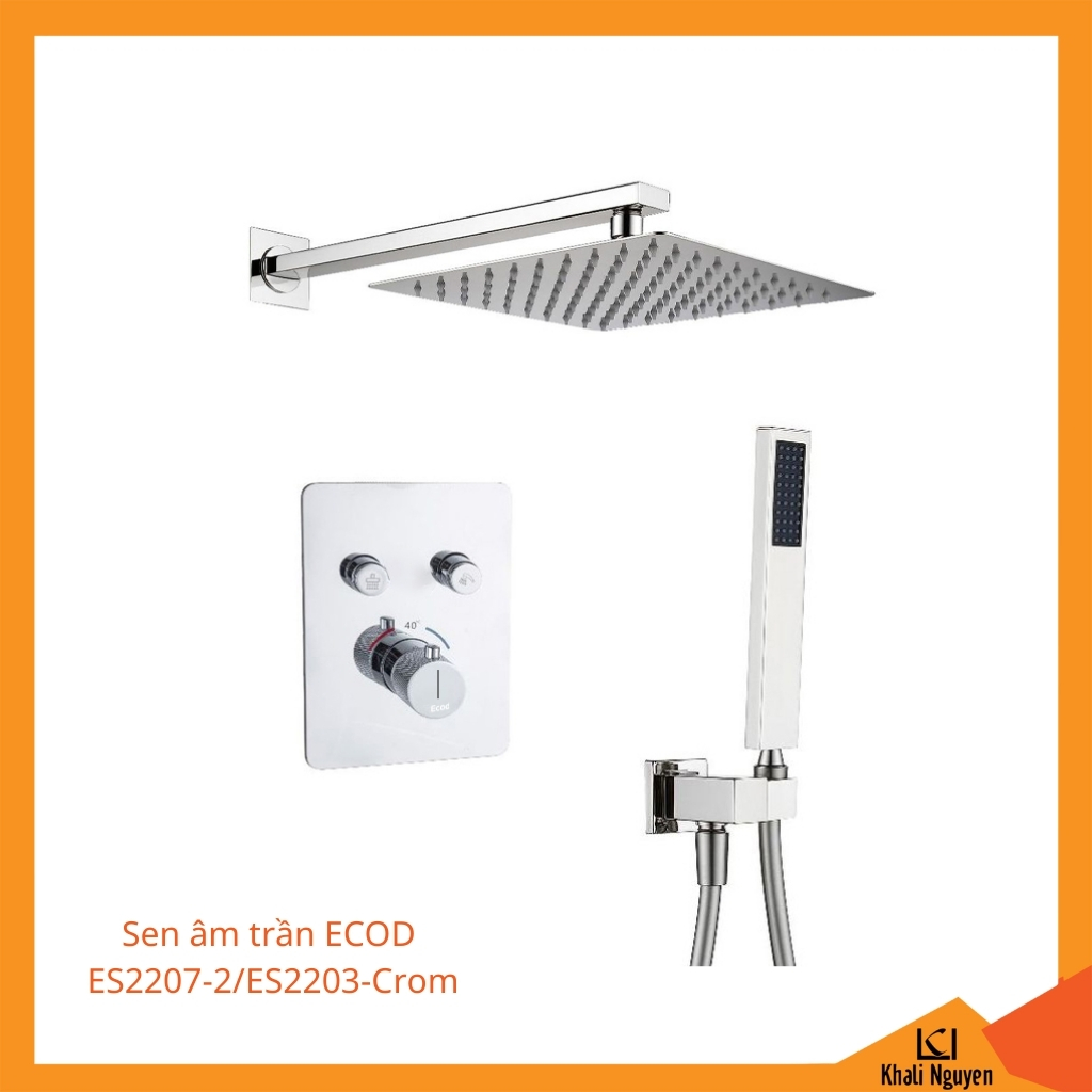 Sen âm tường ECOD ES2207-2/ES2203 - Crom | Bát sen trần phun mưa | Phím bấm chức năng độc lập
