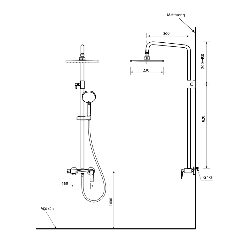 Sen cây ECOD ES3077 - Crom| Thiết kế sen cây tối giản | Tay sen cầm tay 3 chế độ