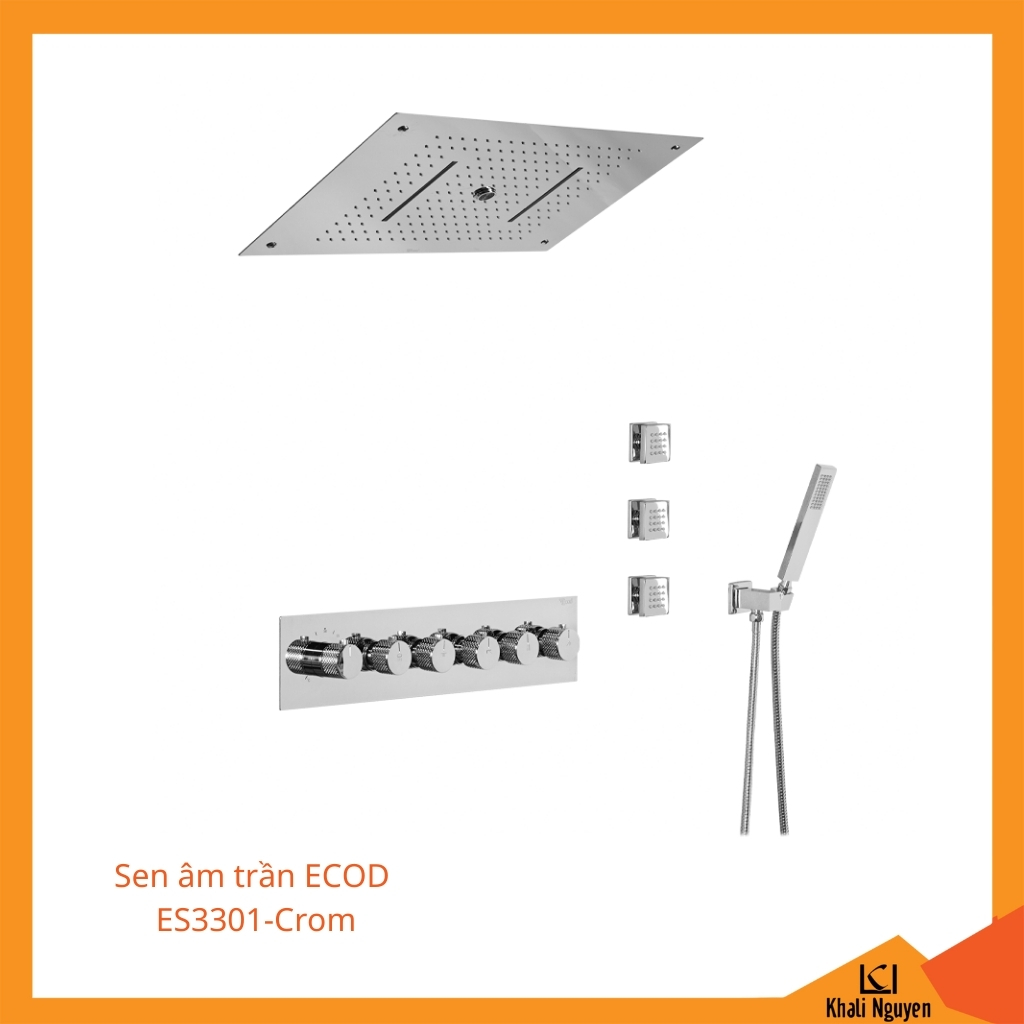 Sen âm trần ECOD ES3301 - Crom | Bát sen trần 3 chế độ | Body massage lưng