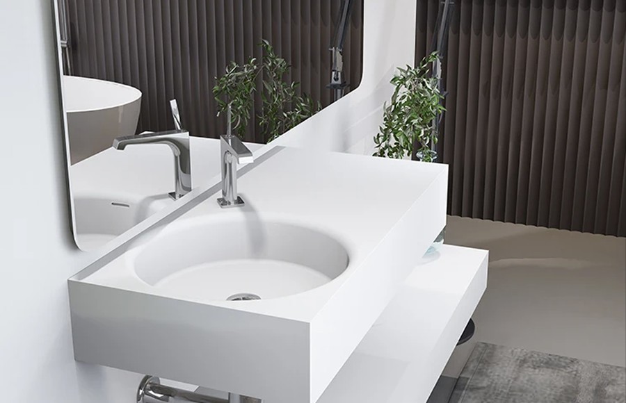 Chậu đá nhân tạo Solid surface ECOD PYS9019 | Trắng mờ | Chất liệu Solid surface