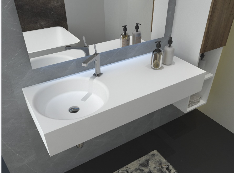 Chậu đá nhân tạo Solid surface ECOD PYS9019 | Trắng mờ | Chất liệu Solid surface