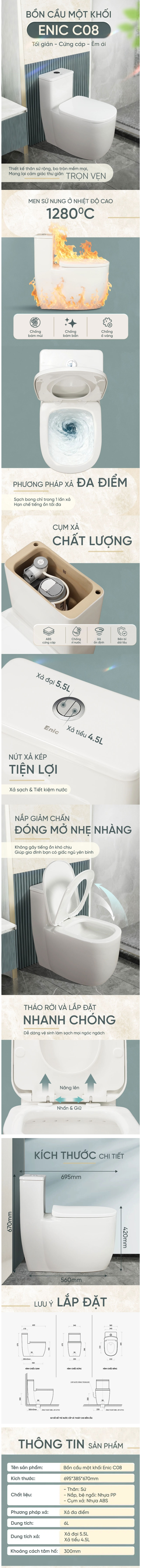Thông tin bồn cầu 1 khối Enic C08
